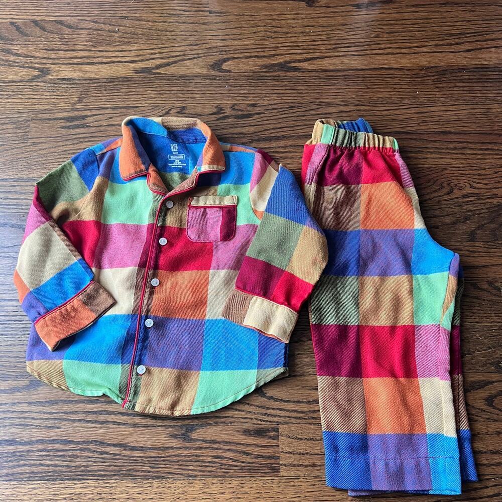 Baby Gap Unisex Multicolor Plaid Flannel Long Sleeve Pajama Set - 2T